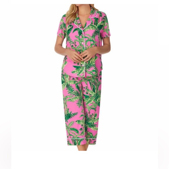 Room Service Womens 2-Pcs Coconut Palm Tree PJ Pajama Set, Pink NWOT - Picture 1 of 9